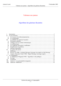 Tolérance aux pannes Algorithme des généraux