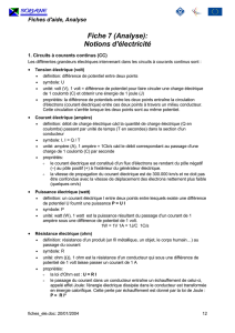 Fiche 7 (Analyse): Notions d`électricité