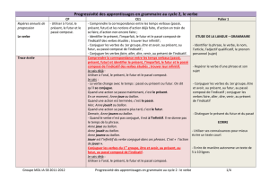 Progressivité des apprentissages en grammaire au cycle 2, le verbe