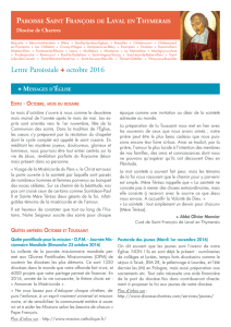 Lettre Paroissiale octobre 2016 - Paroisse Saint François de Laval