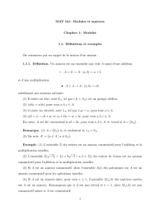 MAT 541: Modules et matrices Chapitre 1: Modules 1.1. Définitions