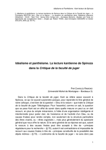 Idéalisme et panthéisme. La lecture kantienne de Spinoza dans la