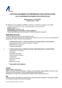 LISTE DES DOCUMENTS DE RÉFÉRENCE POUR CERTIFICATION