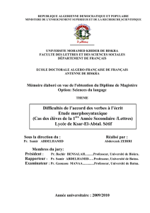 Difficultés de l`accord des verbes à l`écrit Etude morphosyntaxique