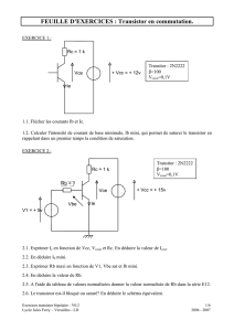 FEUILLE D`EXERCICES : Transistor en commutation.
