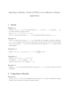 Algorithme d`Euclide. Calcul de PGCD et de - Epsilon 2000