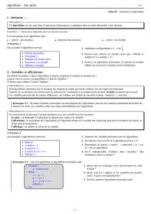 Algorithme – 1ère partie 1 – Initiation . . . 2 – Variables et affectations