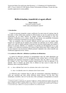 Réflexivisation, transitivité et agent affecté