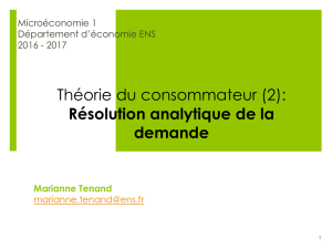 Théorie du consommateur - Paris School of Economics
