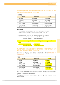 tAbLeAU De cONjUGAiSON DeS VeRbeS DU 1er GROUPe AU