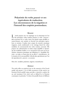 Polysémie du verbe pouvoir et ses équivalents de traduction. Les