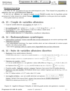 ch. 13 : Couple de variables aléatoires ch. 14 : Endomorphismes
