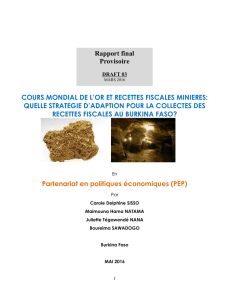 cours mondial de l`or et recettes fiscales minieres
