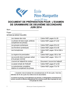 document de préparation pour l`examen de grammaire de deuxième