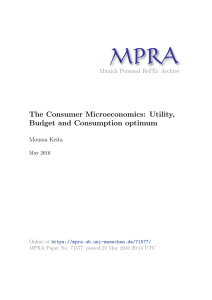 The Consumer Microeconomics: Utility, Budget and Consumption