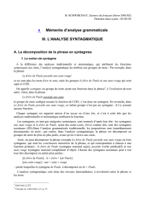 Mémento d`analyse grammaticale III. L`ANALYSE SYNTAGMATIQUE