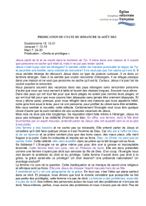 PREDICATION DU CULTE DU DIMANCHE 26 AOÛT 2012