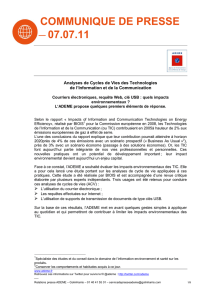 Communiqué Analyses de cycle de vie des Technologies de l