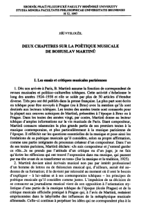 DEUX CHAPITRES SUR LA POÉTIQUE MUSICALE DE BOHUSLAV