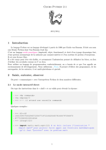 Cours Python 2.1 1 Introduction 2 Saisir, exécuter, observer - MPSI-3