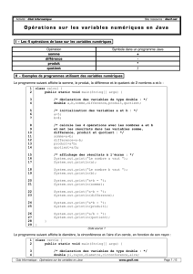 Opérations sur les variables numériques en Java