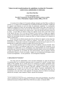 Valeur-travail, transformations du capitalisme et primat de l`économie