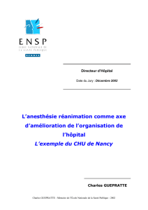 L`anesthésie réanimation comme axe d`amélioration de l