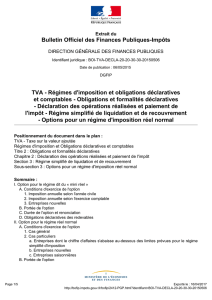 TVA - Régimes d`imposition et obligations déclaratives et