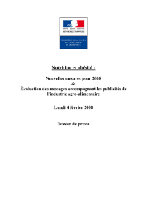 Nutrition et obésité : Nouvelles mesures pour 2008