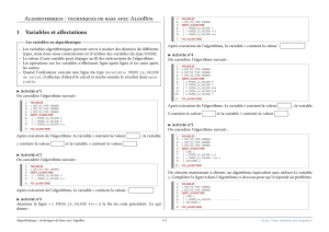 Algorithmique : techniques de base avec AlgoBox 1 Variables et