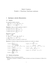Math I Analyse Feuille 4 : Fonctions, fonctions continues