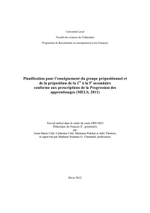 Planification pour l`enseignement du groupe prépositionnel et de la