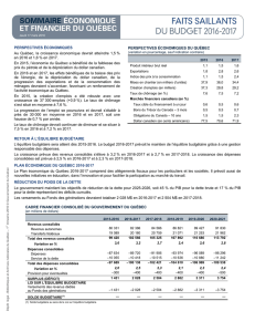 Sommaire économique et financier du Québec - Budget 2016-2017