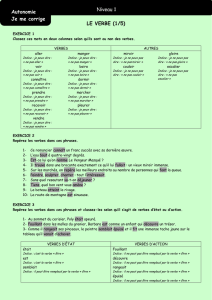 LE VERBE (1/5) Niveau 1 Autonomie Je me corrige