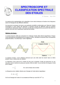 Spectroscopie et classification spectrale des étoiles