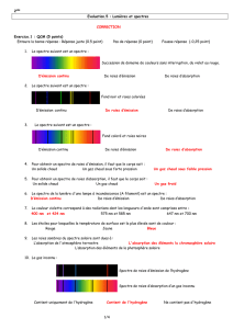 Evaluation.5 : Lumières et spectres CORRECTION Exercice.1 : QCM