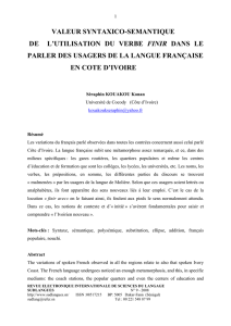 valeur syntaxico-semantique de l`utilisation du verbe finir dans le