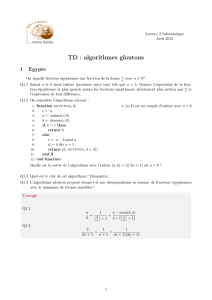 TD : algorithmes gloutons