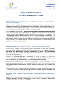 Compte rendu Réunion COP22 Club France Développement Durable