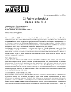 12e Festival du Jamais Lu Du 3 au 10 mai 2013