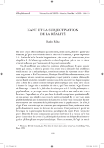 kAnt et lA sUBJeCtivAtion De lA RÉAlitÉ