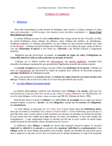 ÉTHIQUE ET MORALE 1) Définitions Rien dans l`étymologie ne