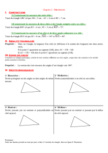 Chapitre 2 : TRIANGLES 1) Connaissant les mesures des trois côtés