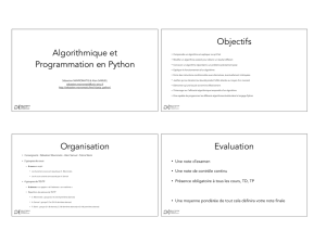 Algorithmique et Programmation en Python Objectifs