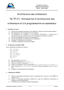 Architecture des ordinateurs TD-TP n°1 : Introduction à l`architecture