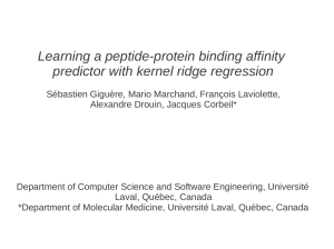 Learning a peptide-protein binding affinity predictor with kernel ridge