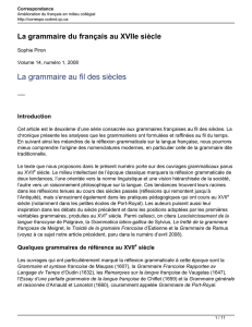 La grammaire du français au XVIIe siècle - Correspondance