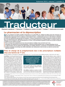 Le pharmacien et la déprescription Automne 2013, volume 7, numéro3