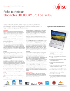 Fiche technique Bloc-notes LIFEBOOK® E751 de Fujitsu