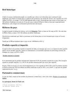 Bref historique Richesse du pays Produits exportés et importés